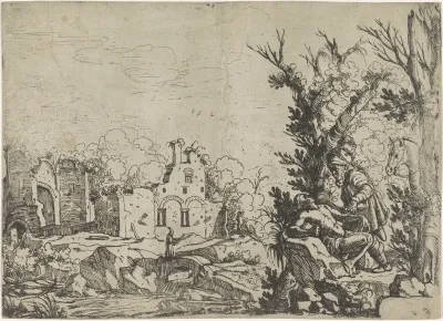 Landschap met de barmhartige Samaritaan