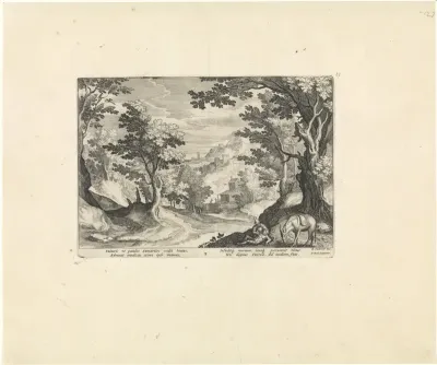 Landschap met de barmhartige Samaritaan die de reiziger verzorgt