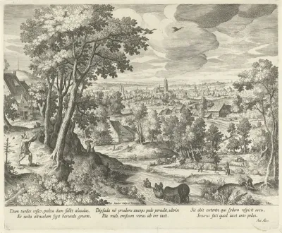 Landschap met de fabel van de vogelvanger en de slang
