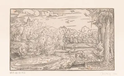 Landschap met de heilige Hieronymus en twee reizigers