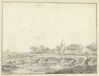 Landschap met de kerk van Sint Engelmundus, Driehuis, bij Velsen