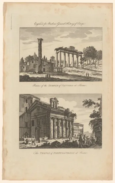 Landschap met de Tempel van Concordia en voorstelling van de ruïne van de Tempel van Portunus
