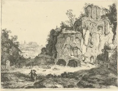 Landschap met de tempel van Vesta te Tivoli