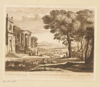 Landschap met de vader van Psyche die offert aan Apollo bij de tempel