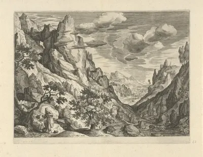 Landschap met de verzoeking van Christus in de woestijn