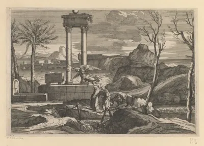Landschap met de vlucht naar Egypte geleid door een engel
