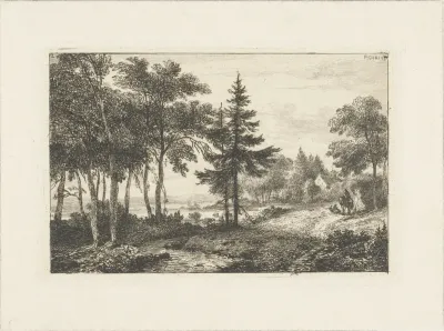 Landschap met denneboom en ruiter