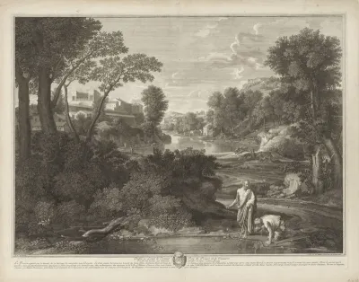 Landschap met Diogenes die zijn drinknap weggooit