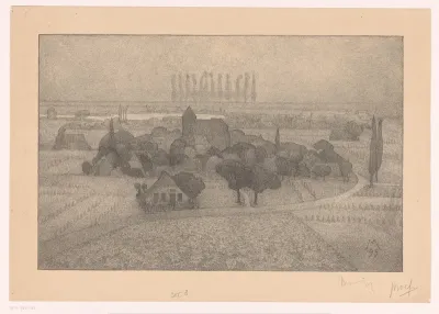 Landschap met dorp bij een rivier