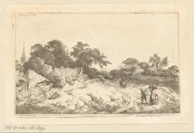 Landschap met dorp en langslopend pad