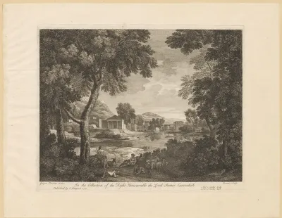 Landschap met dorp en vissers op een meer