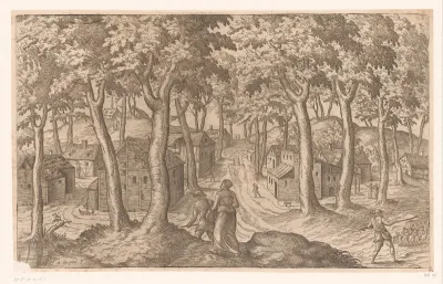 Landschap met dorp in een bos
