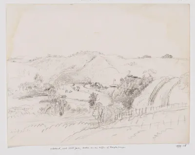 Landschap met dorpje aan een rivier, West-Java