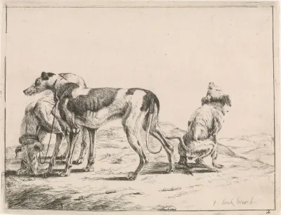 Landschap met drie hazewindhonden