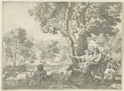 Landschap met drie herders