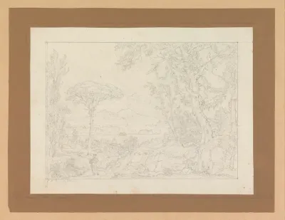 Landschap met drie mensen op de voorgrond