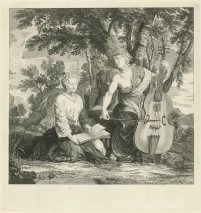 Landschap met drie musicerende muzen