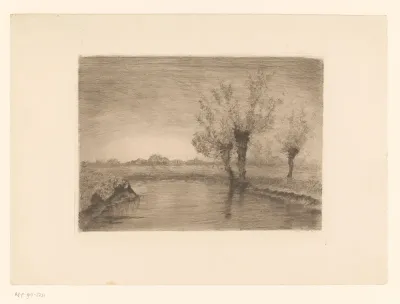 Landschap met drie wilgen langs een beek