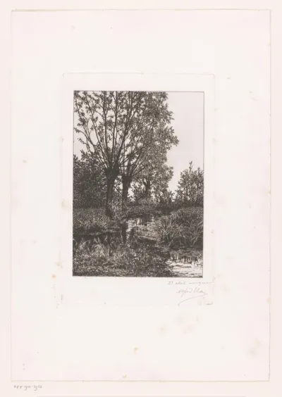 Landschap met drie wilgen langs het water