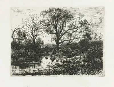 Landschap met drinkende dieren