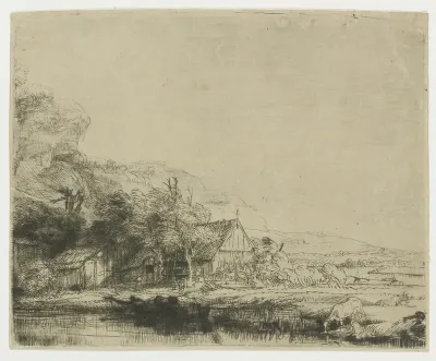 Landschap met drinkende koe