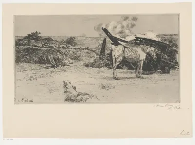 Landschap met een afgespannen paard