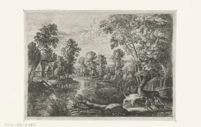Landschap met een beek en een jager