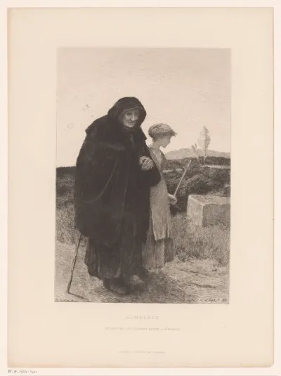 Landschap met een blinde oude vrouw en een jong meisje