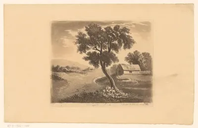 Landschap met een boerderij aan een rivier