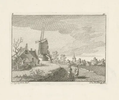 Landschap met een boerderij en een molen