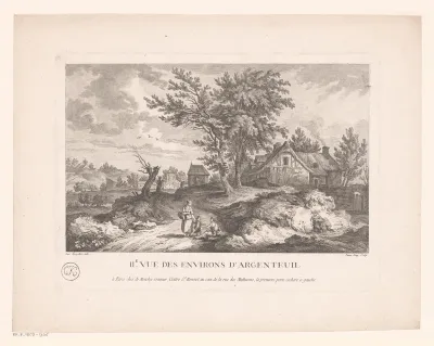 Landschap met een boerderij en figuren langs een pad