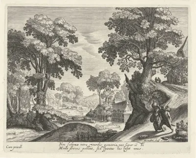 Landschap met een boerenpaar op een landweg