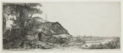 Landschap met een boerenwoning en een grote boom