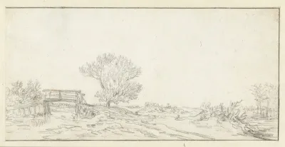 Landschap met een boom bij een brug
