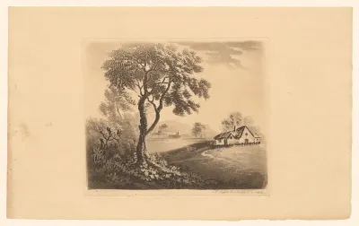 Landschap met een boom en een huis