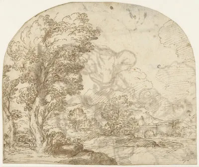 Landschap met een boom op de voorgrond