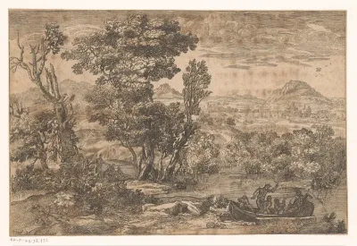 Landschap met een boot op een rivier