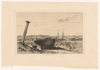 Landschap met een boot op een scheepswerf