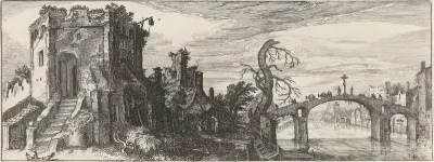 Landschap met een brug en een ruïne