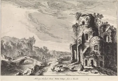 Landschap met een brug en een ruïne