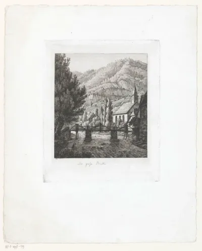 Landschap met een brug over een rivier