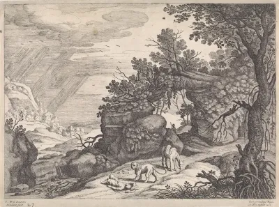 Landschap met een dode godsman, leeuw en ezel