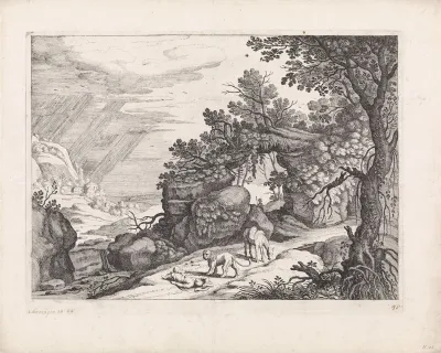 Landschap met een dode godsman, leeuw en ezel