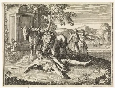 Landschap met een door een leeuw verscheurde profeet uit Juda