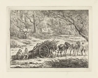 Landschap met een door twee paarden getrokken kar