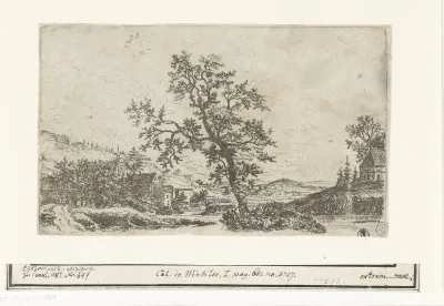 Landschap met een dorp bij een rivier