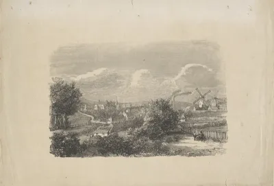 Landschap met een dorp en twee molens