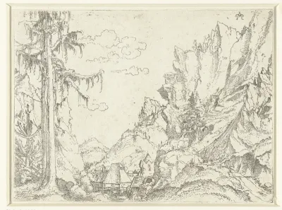 Landschap met een dorp in rotsachtige vallei