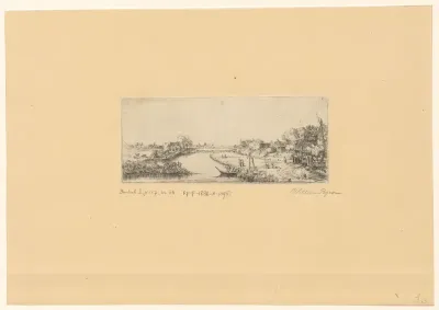 Landschap met een dorp langs een rivier