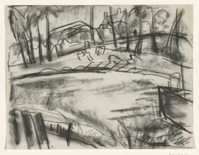 Landschap met een dorp op de achtergrond